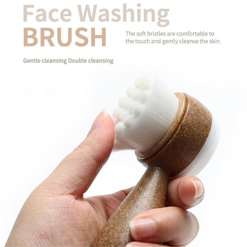 1Pc Coconut Shred Handle Facial Brush Double Sided Facial Cleanser Blackhead Removing Pore Cleaner Exfoliating Facial Brush