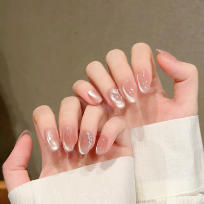 10Pcs Simple Fashion Handmade Press on Nails Glitter Cat Eye Fake Nails Wearable Nails Full Cover False Nail Uñas Postizas