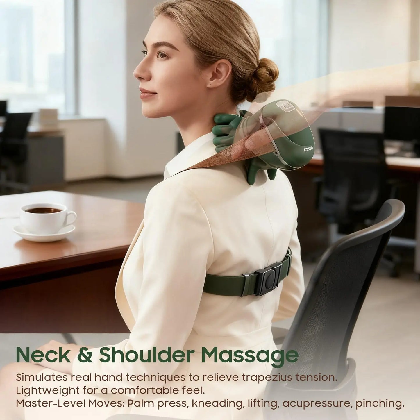 Bionic Neck and Shoulder Massager H-E-A-T Smart Neck Massage Pillow Wireless Kneading Massage Neck Waist Leg Body 3-Level Modes
