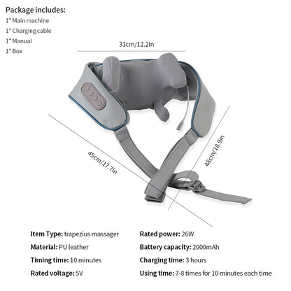 Foreverlily 26W Brushless Motor Neck And Shoulder Massager Wireless Shoulder And Back Kneading Massage Shawl Neck masajeador