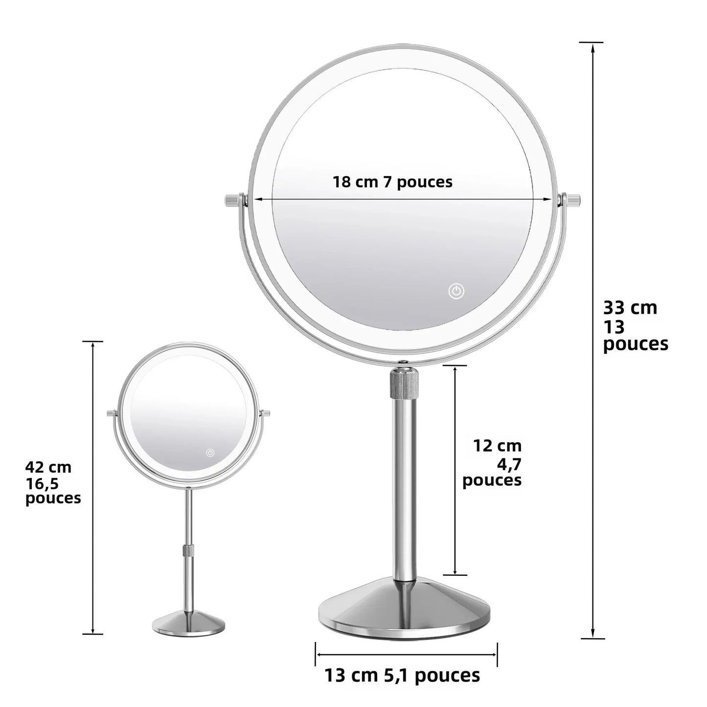 7" Makeup Mirror with Light USB Rechargeable Height Adjustable 1X/10X Magnifying 3 Color lighting 360° Rotation Vanity Mirror