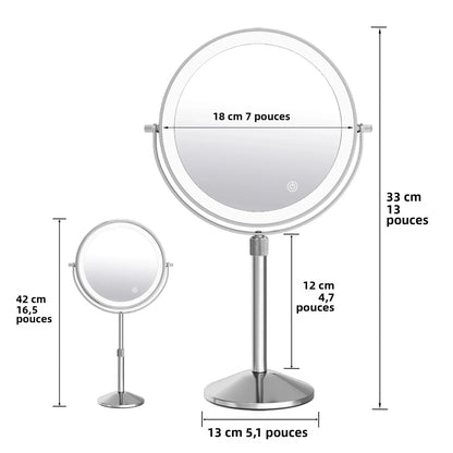 7" Makeup Mirror with Light USB Rechargeable Height Adjustable 1X/10X Magnifying 3 Color lighting 360° Rotation Vanity Mirror