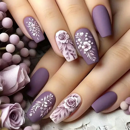 24Pcs Fashion French Fake Nails Colorful Glitter with Butterfly Patterns Medium Square False Nail Art Wearable Acrylic Nail Tips