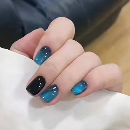 24pcs Round Fake Nails Cat Eye Glitter Press on Nail Full Cover Wearable Artificial Nail Tips for Girls Gifts Free Shipping