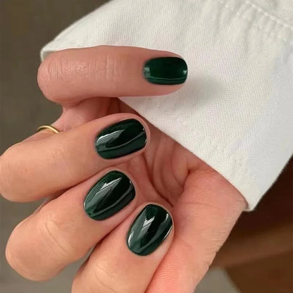 24Pcs Solid Color Press on Nails Short Square Round Fake Nail Glossy Dark Nail Art Wearable Detachable Autumn Winter False Nails