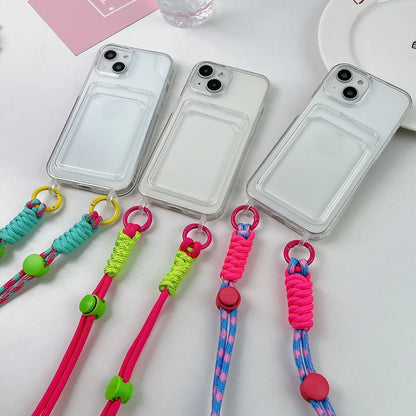 Card Holder Phone Case For iPhone 16 Pro Case iPhone 11 12 13 14 15 17 Pro Max SE XR 7 8 Plus Crossbody Lanyard Strap Rope Cover