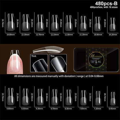 Luxury Acrylic False Nail Tips Almond Coffin Full Cover Super Clear Square Artificial Extension Soft Gel Tip Salon Manicure Tool