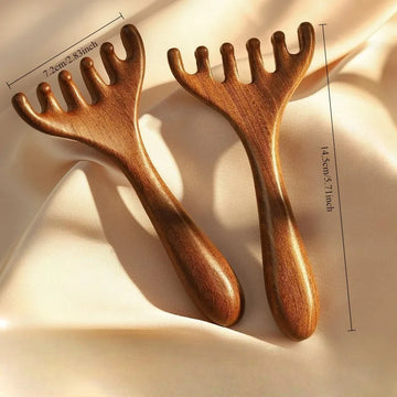 2pcs Deer Horn Massage Combs - Scalp & Neck Massager with Ergonomic Handle,  Relaxation, Natural Wood Look