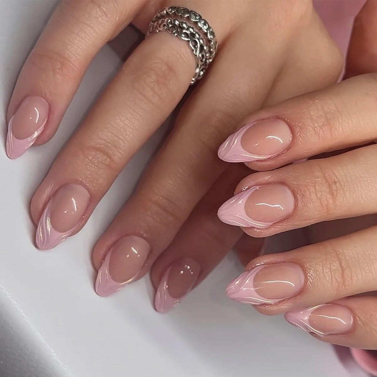 24Pcs Solid Nude Color Fake Nails with Jelly Glue Short Almond Press on False Nails Wearable Oval Finished Full Cover Nail Tips