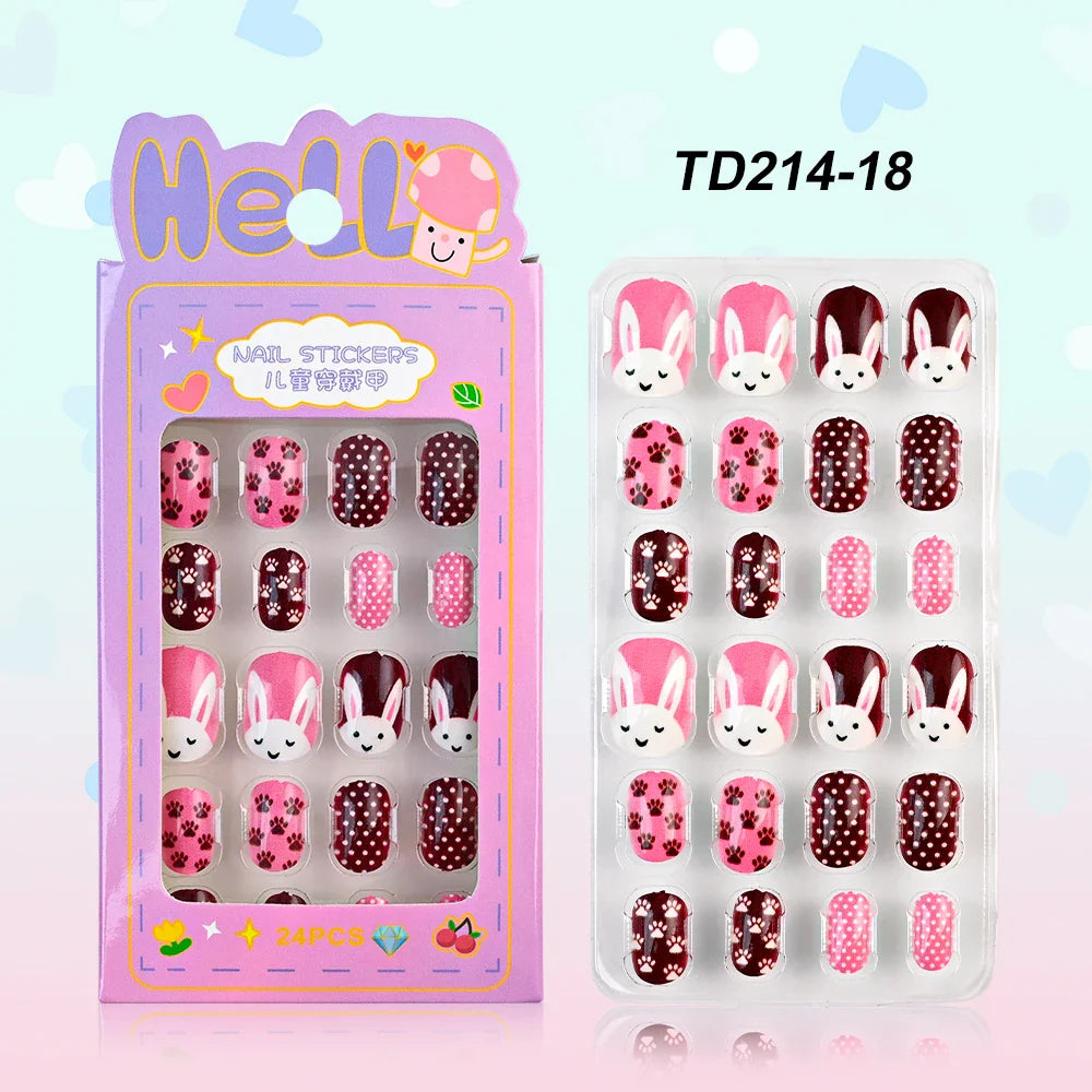 12pcs Kids 3D Stereo Sanrio Fake Nails Patch Sweet Girls Cute Cartoon Hello Kitty press on nails Kuromi Child Wearable FalseNail