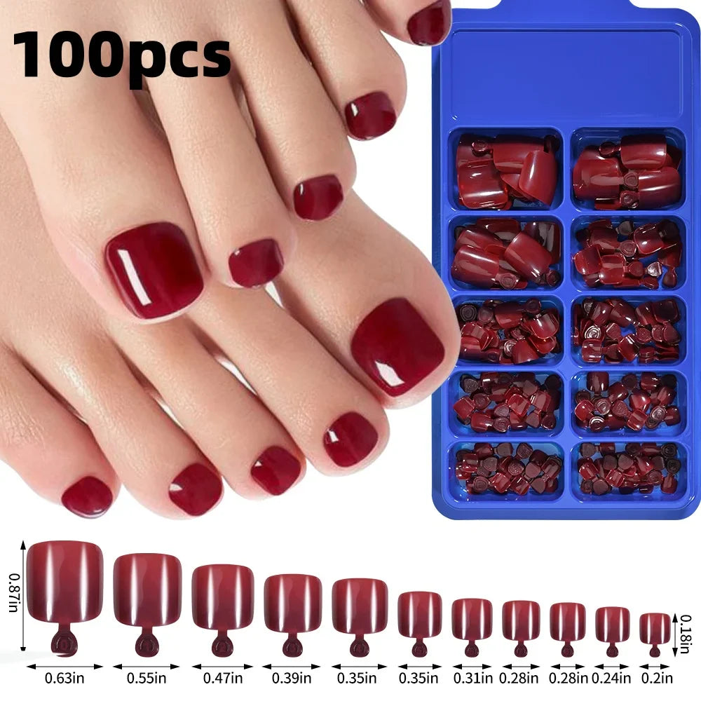 120pcs/Box French Tip Press-On Toenails Pink Color System Square Shape Foot Nails Short Length Glossy Finish False Toe Nails Set