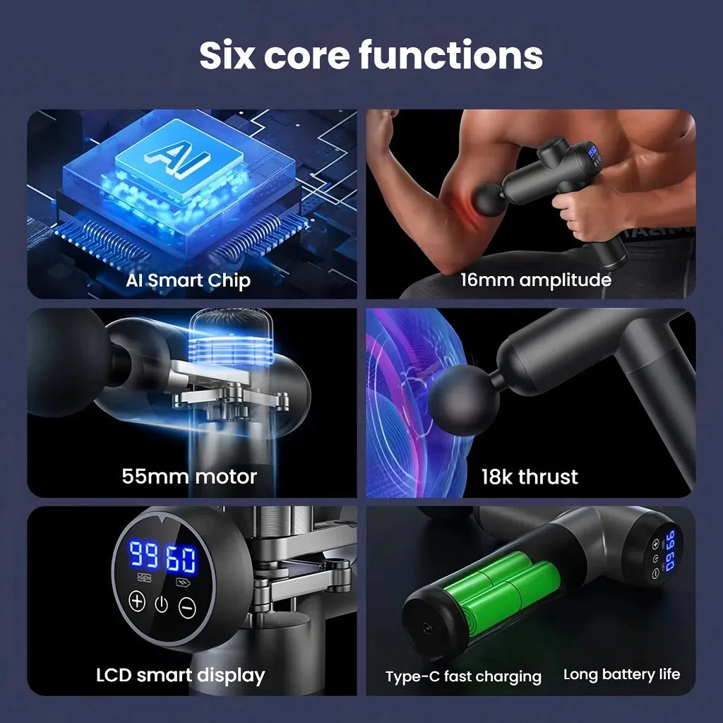 Portable Massage Gun with 8 Heads 99 Speed Levels High Power Muscle Relaxation for Athletes and Fitness Enthusiasts