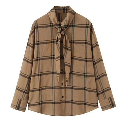 2025 autumn new women's casual fashion temperament loose versatile striped tie lapel long-sleeved shirt top