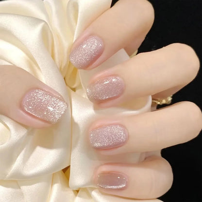 24pcs Round Fake Nails Cat Eye Glitter Press on Nail Full Cover Wearable Artificial Nail Tips for Girls Gifts Free Shipping