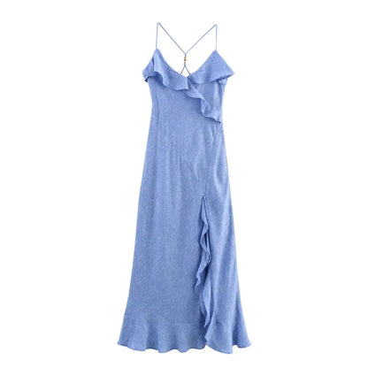 TRAF European and American style summer new fashion trend women's wear design sense linen blended layered suspender dress