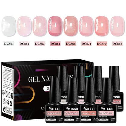 8pcs Nude Jelly Gel Nail Polish Set With Box Translucent Color Semi Permanent Soak Off UV LED Gel Varnish Nail Supplies Manicure