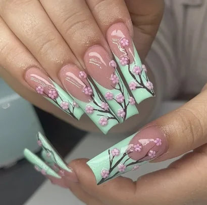 24Pcs Pearl heart Press on Nails Cross French Long Style Fake Nail for Women&Girl Removable Wearable Nail Art