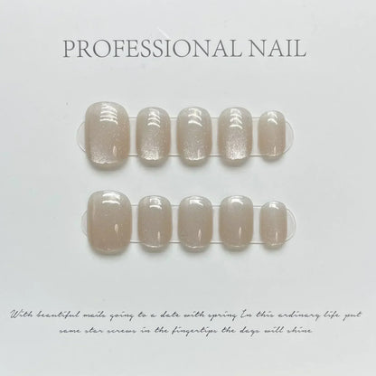 10Pcs Short Ballerina Handmade Press on Nails Blue Cat Eye Fake Nails Wearable Stick-on Nails Full Cover False Nail Uñas 네일팁