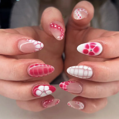 24pcs Women'S Nail Set Burgundy Almond Shape Medium Length Solid Color with Floral Golden Dust Design Fake Nails for Women/Girls