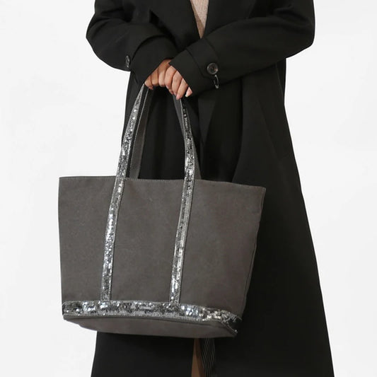 Retro Large-capacity Canvas Tote Bag Brand Contrast Color Sequins Highquality Handbag Unisex Large Travel Shoulder Messenger Bag