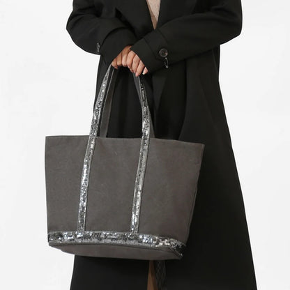 Retro Large-capacity Canvas Tote Bag Brand Contrast Color Sequins Highquality Handbag Unisex Large Travel Shoulder Messenger Bag