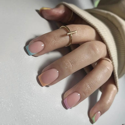 Yellow French Fashion Wearable Nail Art Summer Simple Short Almond Fake Nails Detachable Finished False Nails Press on Nails