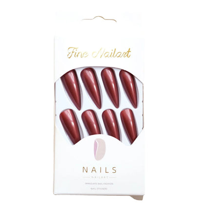 24pcs Super Long Stiletto Fake Y2K Nails Press On Vintage Wine Red False Nails With Designs Full Cover Fashion Almond Nail Tips