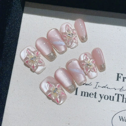 10Pcs French Handmade Press on Nails Candy Color Fake Nails Wearable Stick-on Nails False Nail Uñas Postizas Накладные Ногти 네일팁
