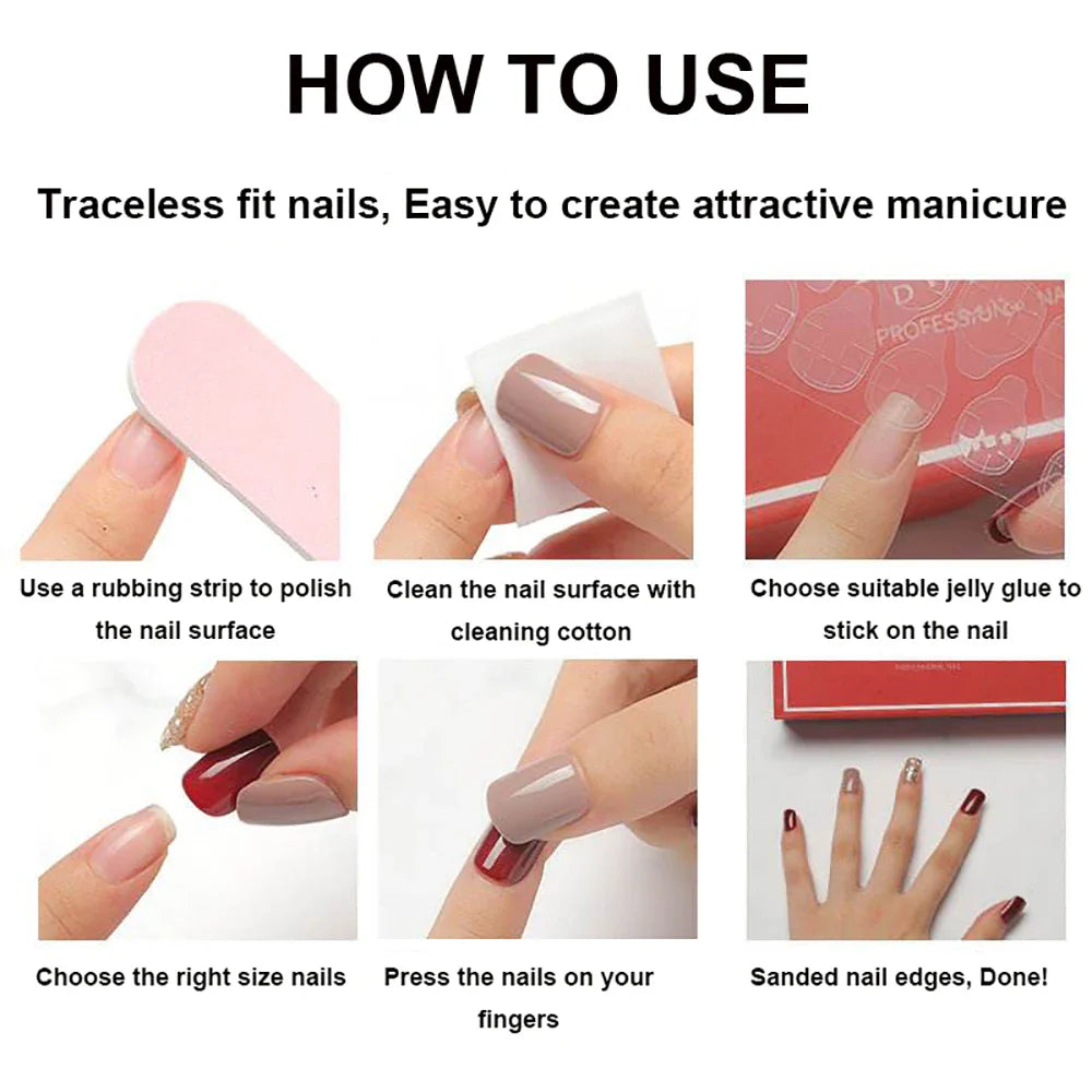 24pc/set Medium almond fake nails metallic mirror red black purple blue golden tips faux ongles y2k press on acylic false nail