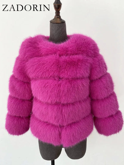 ZADORIN S-6XL Mink Coat Winter Black White Faux Fur Coat Woman Elegant Fluffy Faux Fur Jacket Top Short Fur Coats Woman Clothing