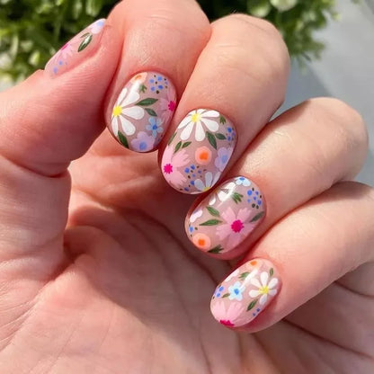 24Pcs Fairy White Flower Fake Nails Pink French Tip Press on Nails Short Square Wearable False Nail for Women Girls DIY Manicure