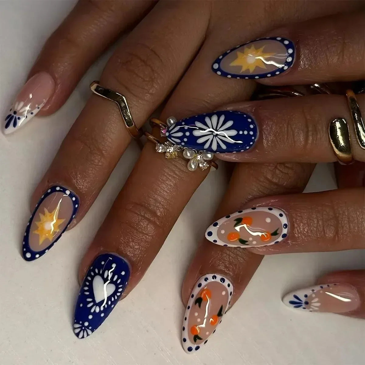 Leopard Print Ballet Fake Nails Art Almond False Nail Tip Charm Star Bowknot Flower Heart Cherry Pointed Press on Nails Manicure