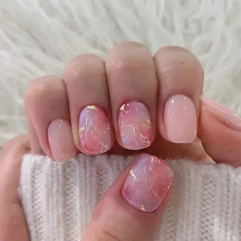 24Pcs Fashion Fake Nails Press on Short Square Head False Nail Art Black Starlit Sky Design Artifical Full Cover Nail Tips