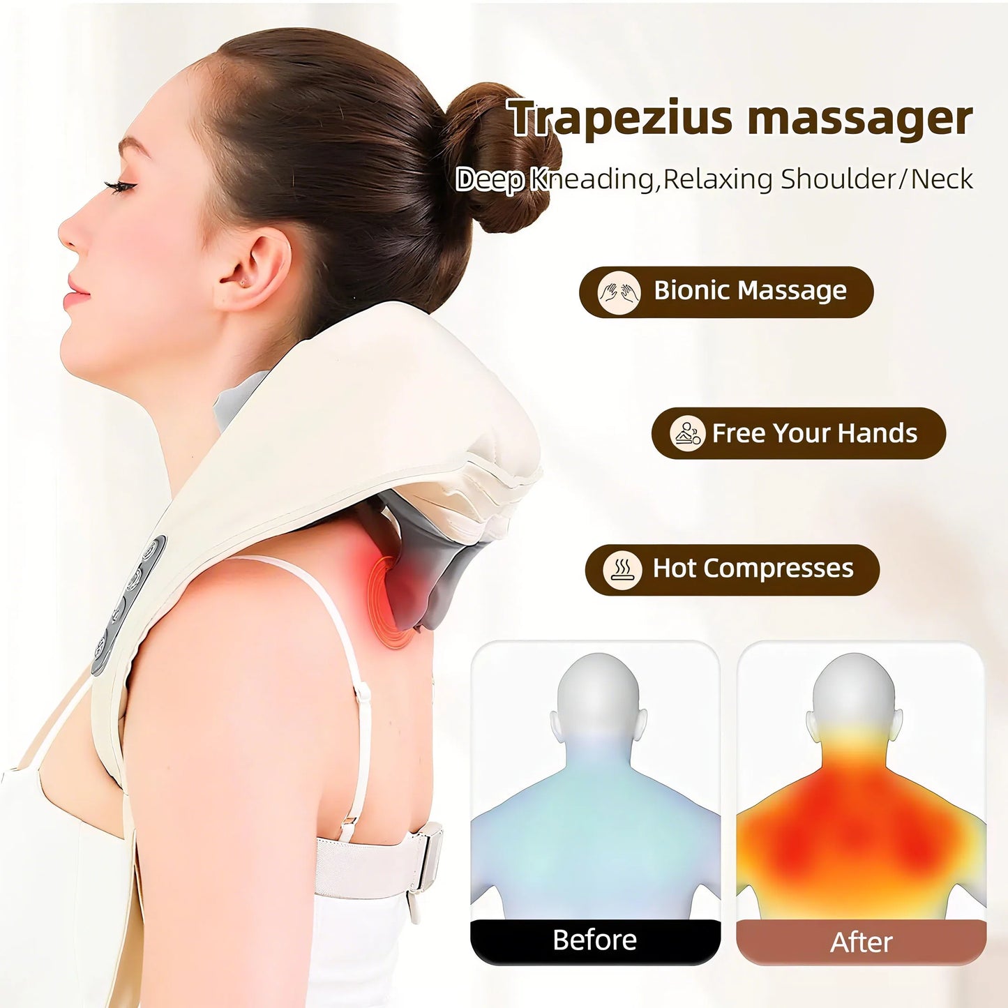 20W Brushless Motor Neck And Shoulder Massager Wireless Shoulder And Back Kneading Massage Shawl Neck masajeador