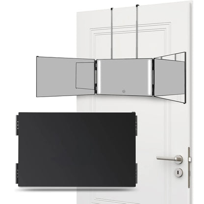 LED Lights 3 Way Mirror for Self Hair Cutting Rechargeable 360° Mirror with Self Haircut Mirror with Height Adjustable Hooks