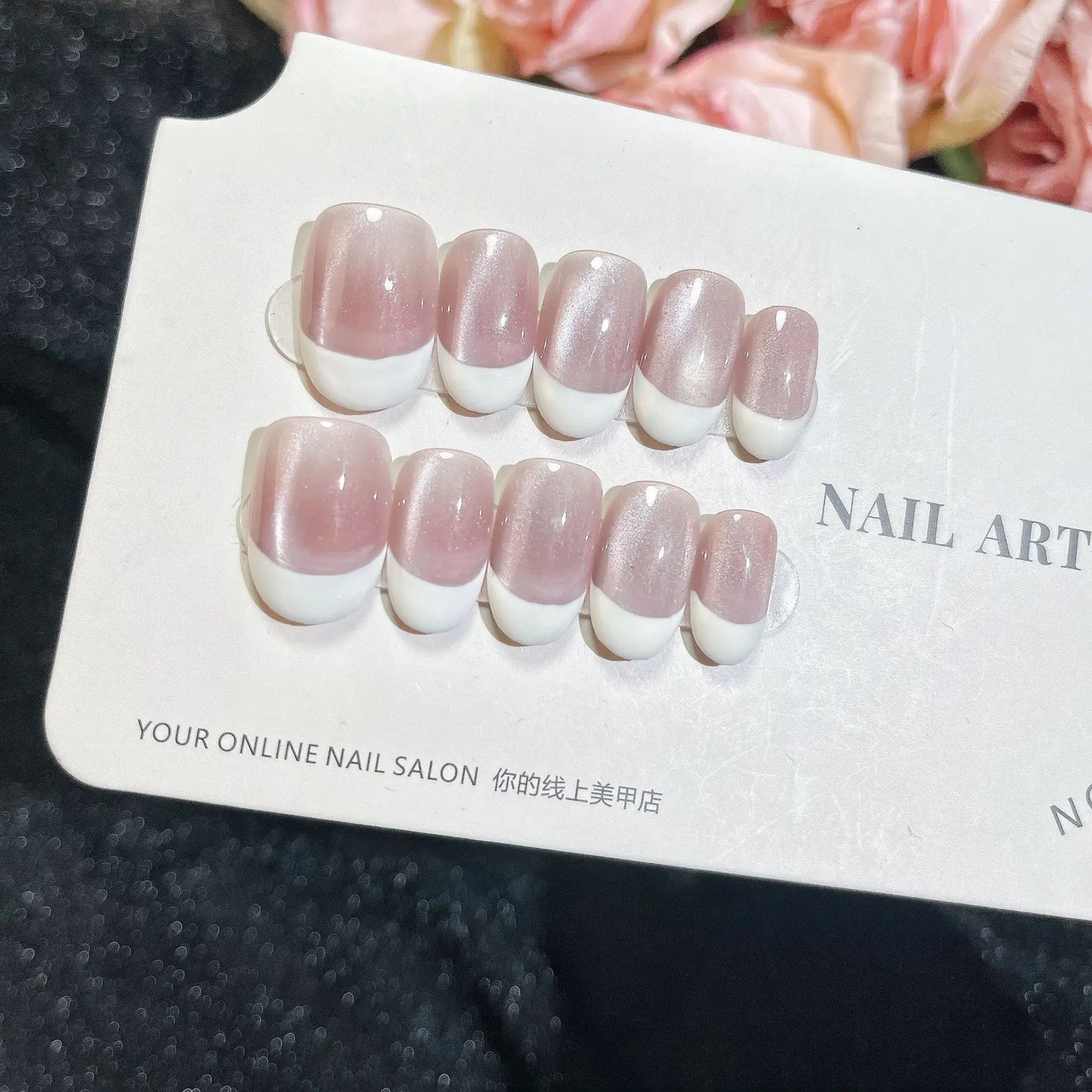 10pcs Pink French Handmade Nails Short French style Handmade Wear Nail for Women&Girl Whitening Nail Stickers False Nail