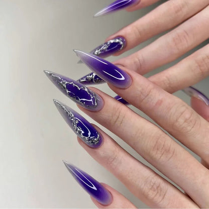24Pcs White Gradient Press on False Nails Acrylic Stiletto Almond Fake Nail Wearable Solid Color Simple Full Cover Manicure Tips