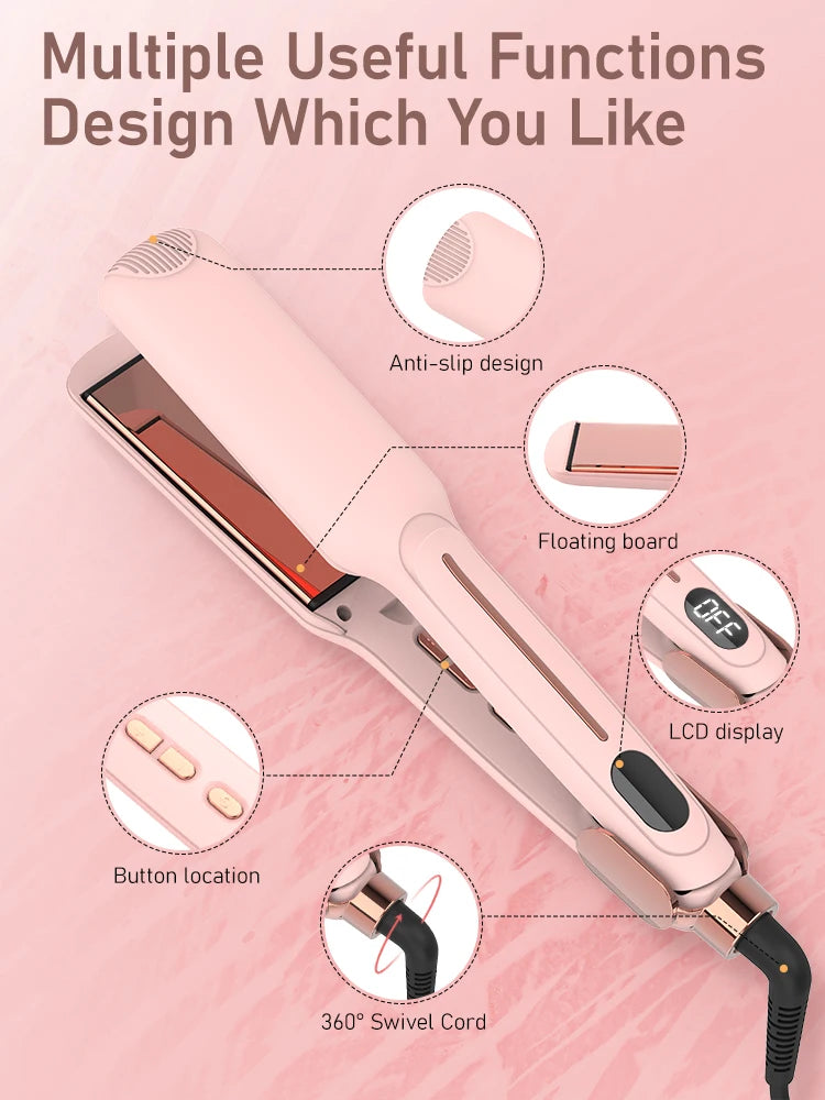2-in-1 straightener, high-quality flat iron, heated comb, wide efficient professional straightener and curling styling tools