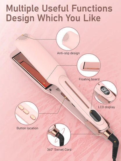2-in-1 straightener, high-quality flat iron, heated comb, wide efficient professional straightener and curling styling tools