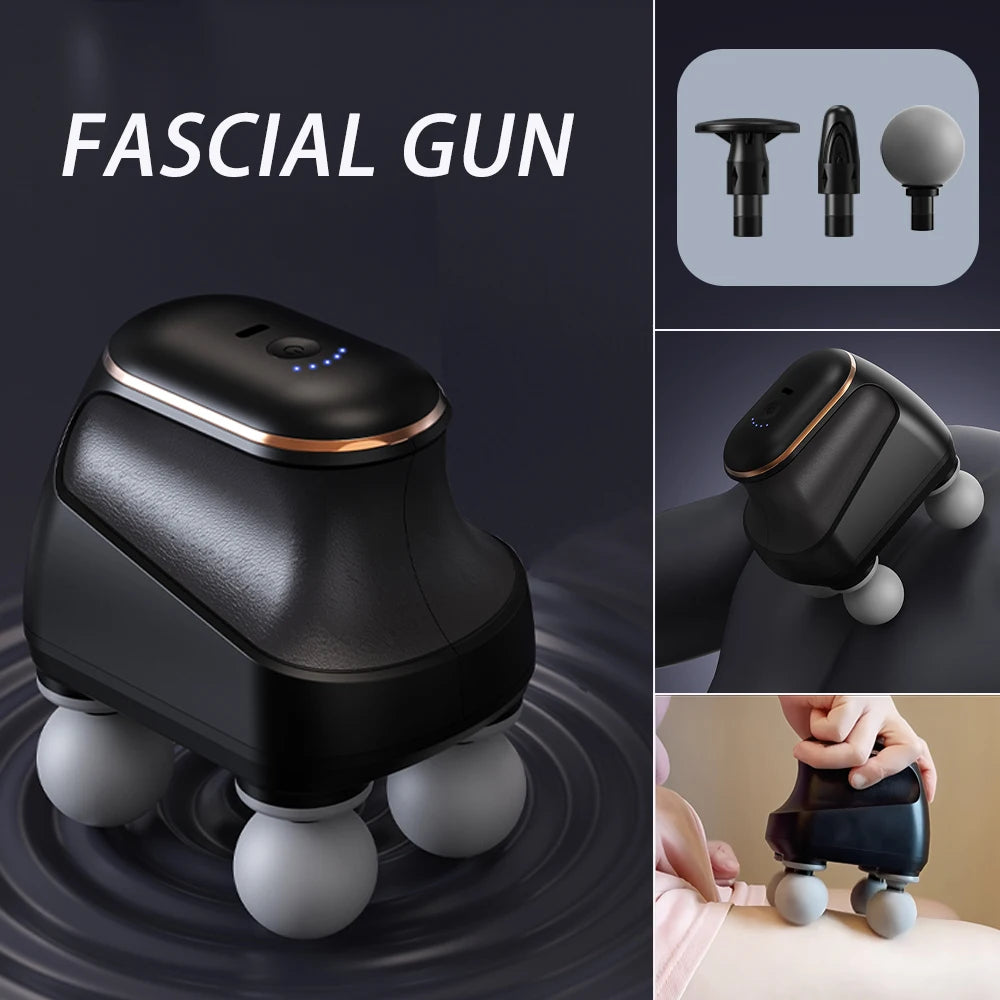 Portable Fascia Gun Muscle Massager Gun Four-head High Frequency Neck Shoulder Waist Massage Machine Professional Fascia Massage