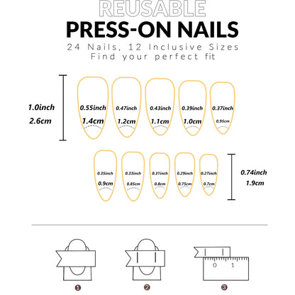 24PCS- white almond fake nails, red love pattern decoration, exquisite elegance, fashion generous, suitable for dating, dinner,