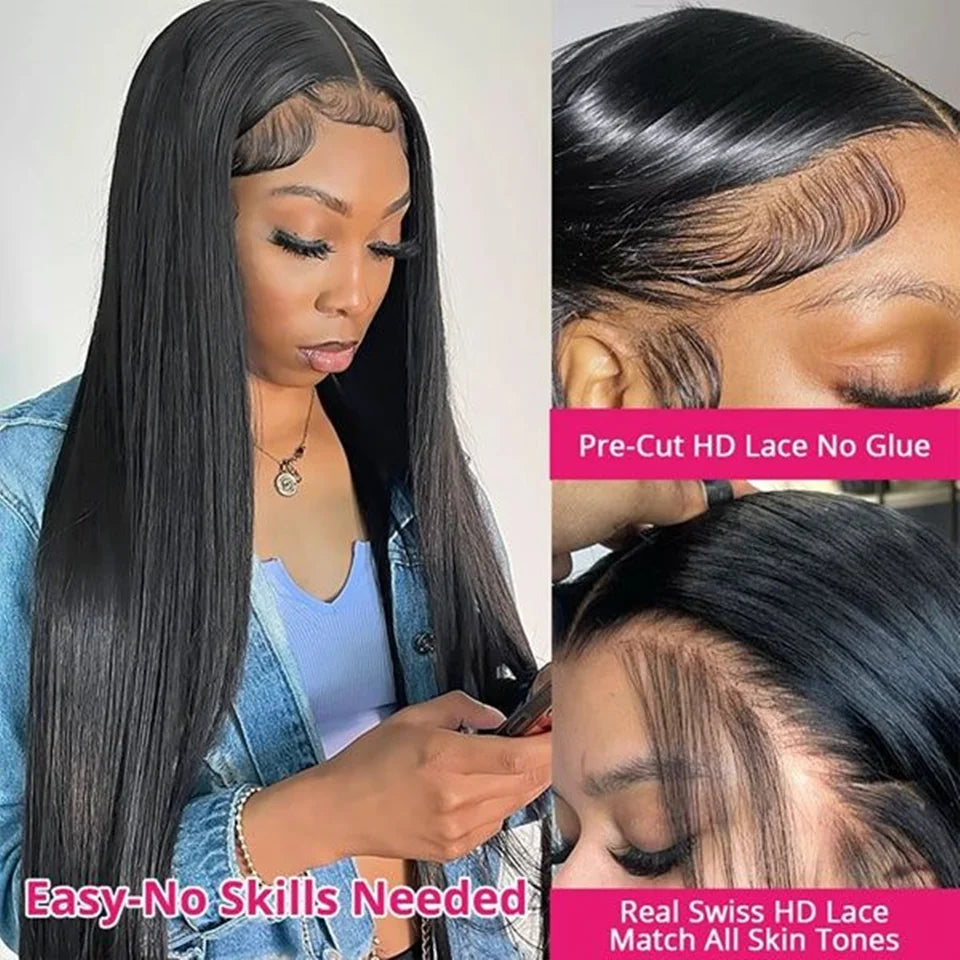 Straight Pre Cut Glueless Wig 100% Human Hair Ready To Wear And Go Pre Plucked HD Lace Wigs Real Human Hair For Women Brazilian