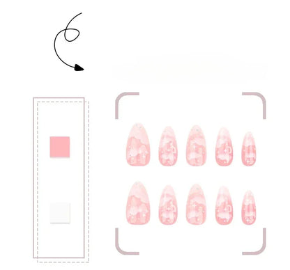 24Pcs Pink Cloud Sweet Star Moon Acrylic Nails Press on Almond Wearable Full Cover False Nails Art Tips Fingernail Beauty