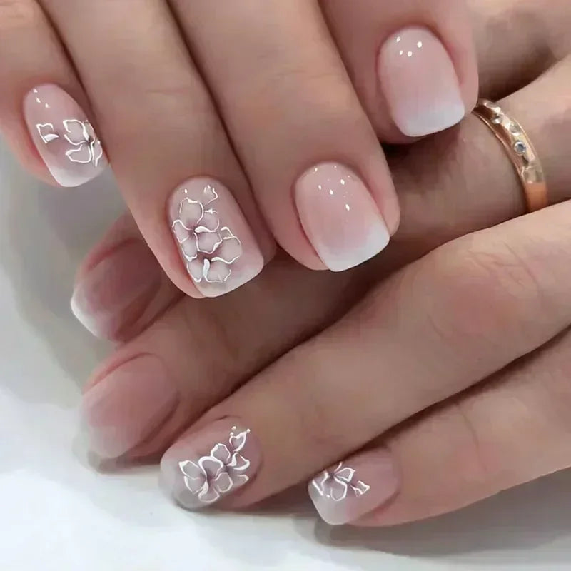 24Pcs Fashion Fake Nails Press on Short Square Head False Nail Art Black Starlit Sky Design Artifical Full Cover Nail Tips