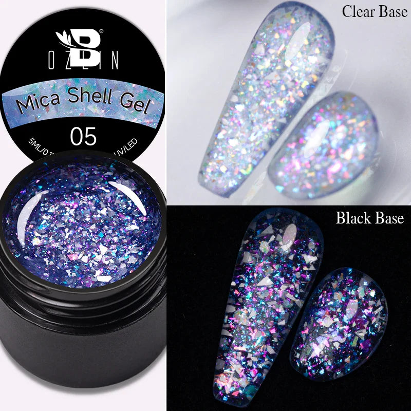 BOZLIN 5ml Sparkling Chameleon Mica Shell Gel Polish Colorful Sequins Manicure Semi Permanent Soak Off Nail Art Gel Varnish