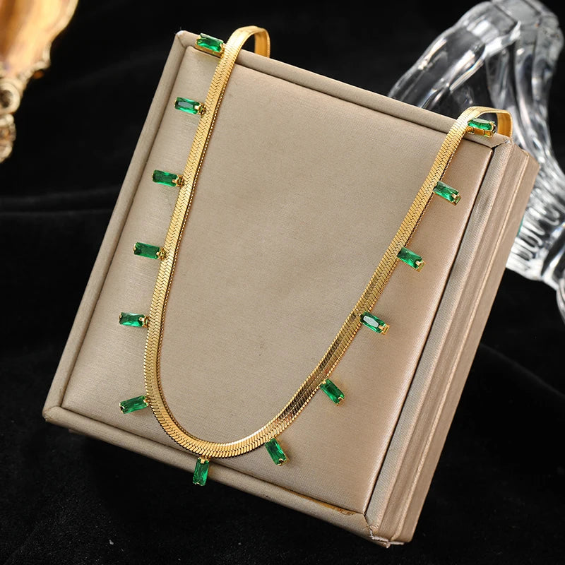 GANEMLY 316L Stainless Steel Clover Flower Zircon Necklace For Women 2025 Fashion Clavicle Neck Chain Waterproof Jewelry Gift