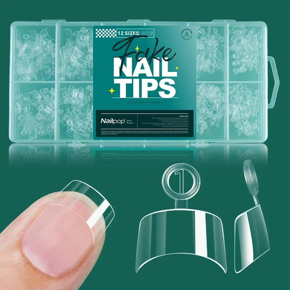 Nailpop 600PCS Soft Gel X Nail Tips Full Cover Coffin Stiletto Fake Nails Extra Short Almond Square Soak Off Gel False Nail Tips