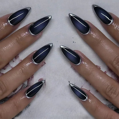 Silver Glitter Powder White Simple Red Lips Gold Almond Fake Nails Art False Nails Charms Tip Punk Press on Nails Manicure Tools