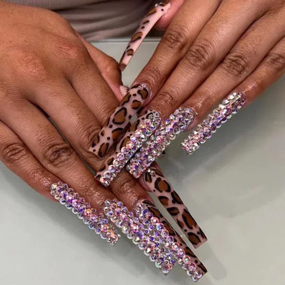 Leopard Print Ballet Fake Nails Art Almond False Nail Tip Charm Star Bowknot Flower Heart Cherry Pointed Press on Nails Manicure