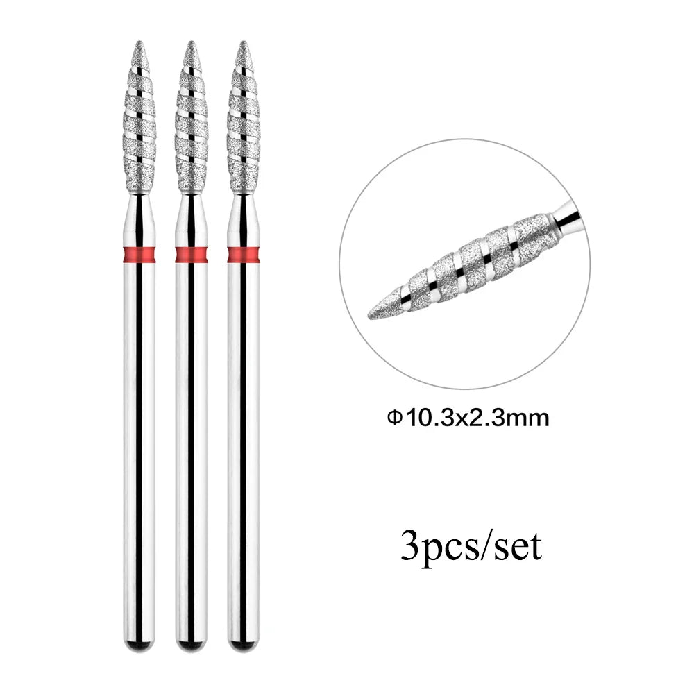 TP 3pcs/set Flame Diamond Nail Drill Bits 3/32'' Russian Electric File Bits Milling Cutter for Manicure Cuticle Remove Nail Tool